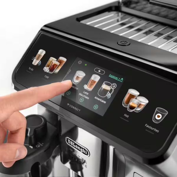 ماكينة قهوة Delonghi أوتوماتيكية - مع مطحنة بن - شاشة لمس 3.5" - App Link - 19 بار - 1450W