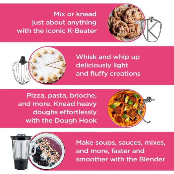 عجانة من KENWOOD سلسلة HomeBake - وعاء معدني سعة 5 لتر + وعاء خلط زجاجي 1.5 لتر - استطاعة 1400 واط – 6 سرعات تحكم - KHH01.120SI