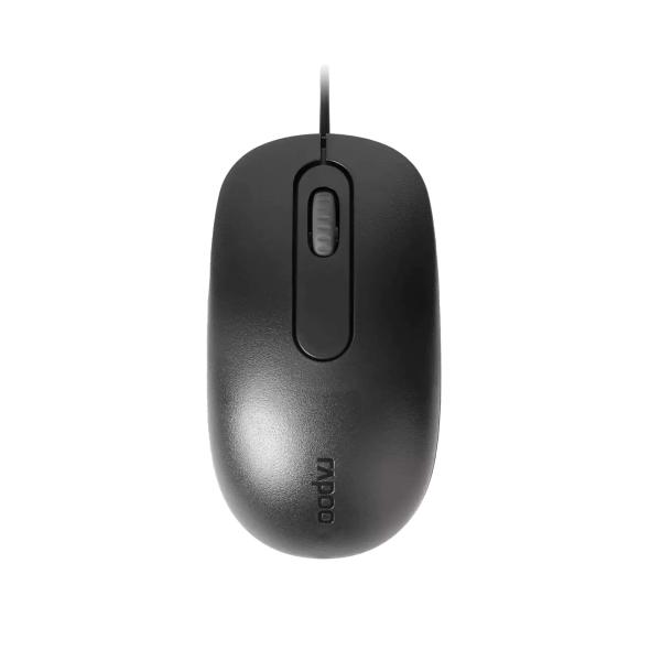 Rapoo N200 Wired Optical Mouse – Ergonomic Design, 1600 DPI, USB Plug & Play – Black