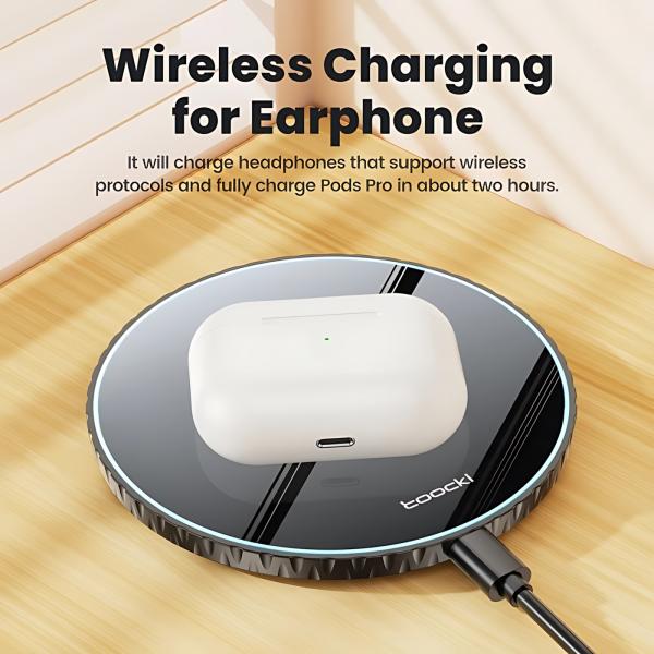 Toocki قاعدة شحن لاسلكي 15 واط – شاحن سريع متوافق مع آيفون، سامسونج، AirPods