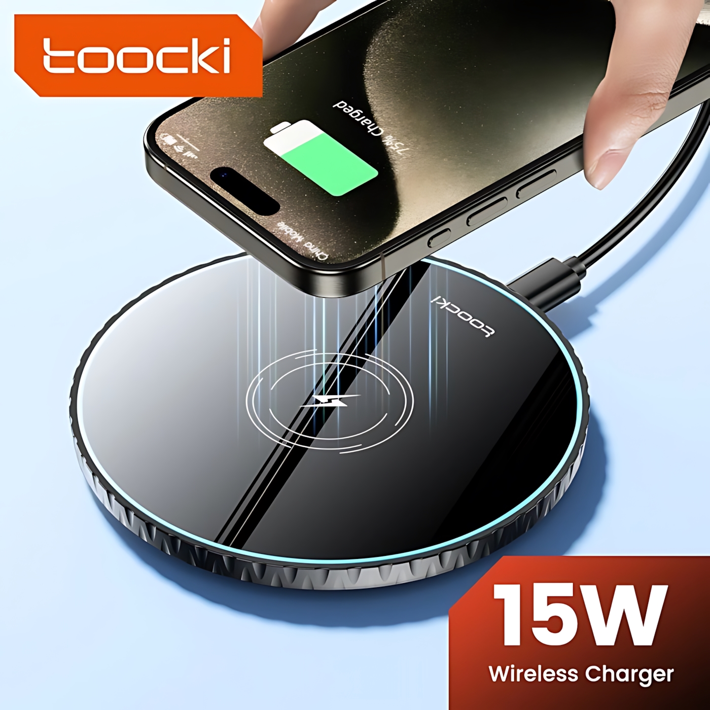 Toocki قاعدة شحن لاسلكي 15 واط – شاحن سريع متوافق مع آيفون، سامسونج، AirPods