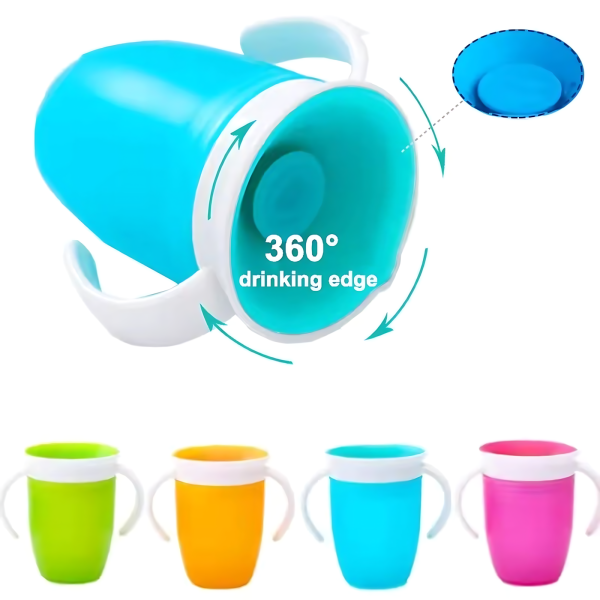 كاسة شرب للصغار والأطفال 360° – مانعة للتسرب | بغطاء قابل للقلب وسهلة الحمل – مثالية للتعلم الذاتي