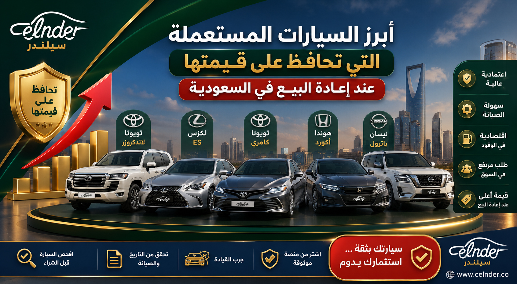 أبرز السيارات المستعملة التي تحافظ على قيمتها عند إعادة البيع في السعودية