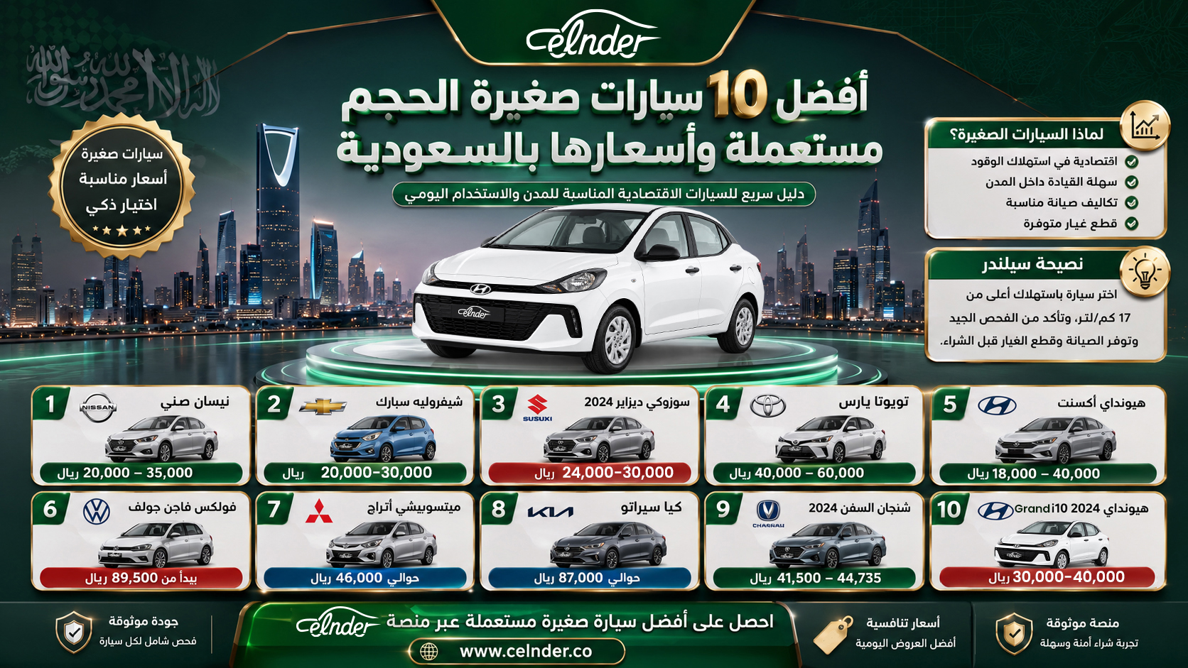 أفضل 10 سيارات صغيرة الحجم مستعملة واسعارها بالسعودية