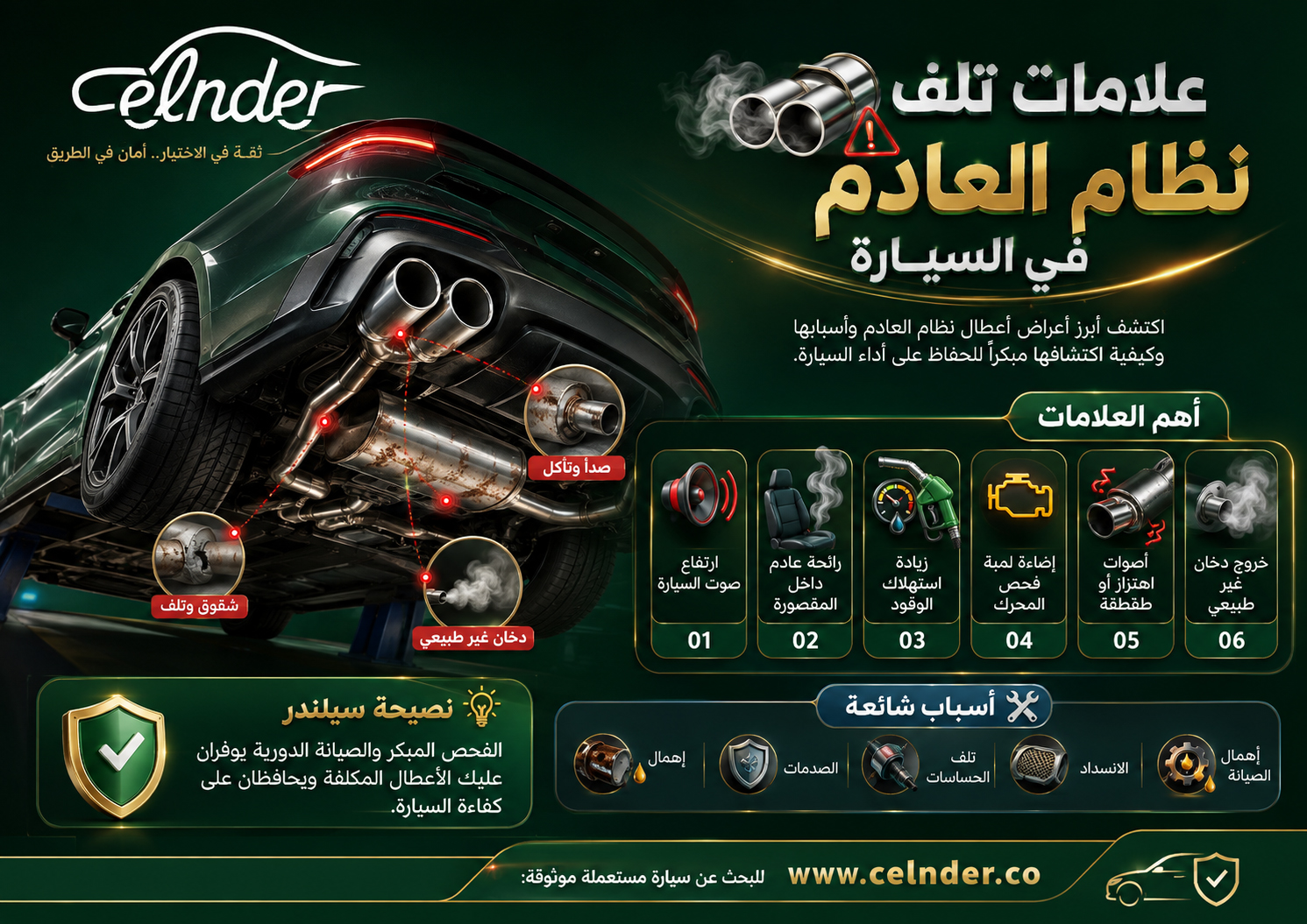 علامات تلف نظام العادم في السيارة