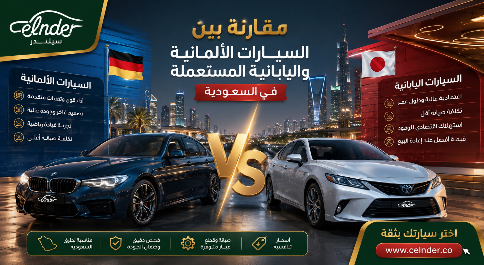 مقارنة بين السيارات الألمانية واليابانية المستعملة في السعودية