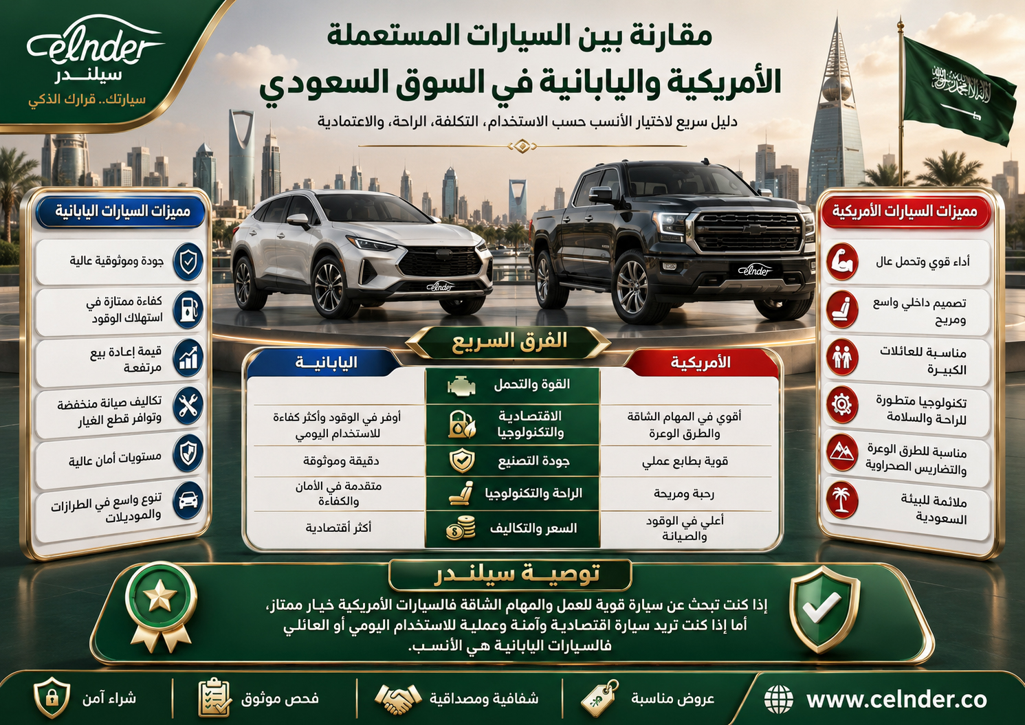 مقارنة بين السيارات المستعملة الامريكية واليابانية في السوق السعودي
