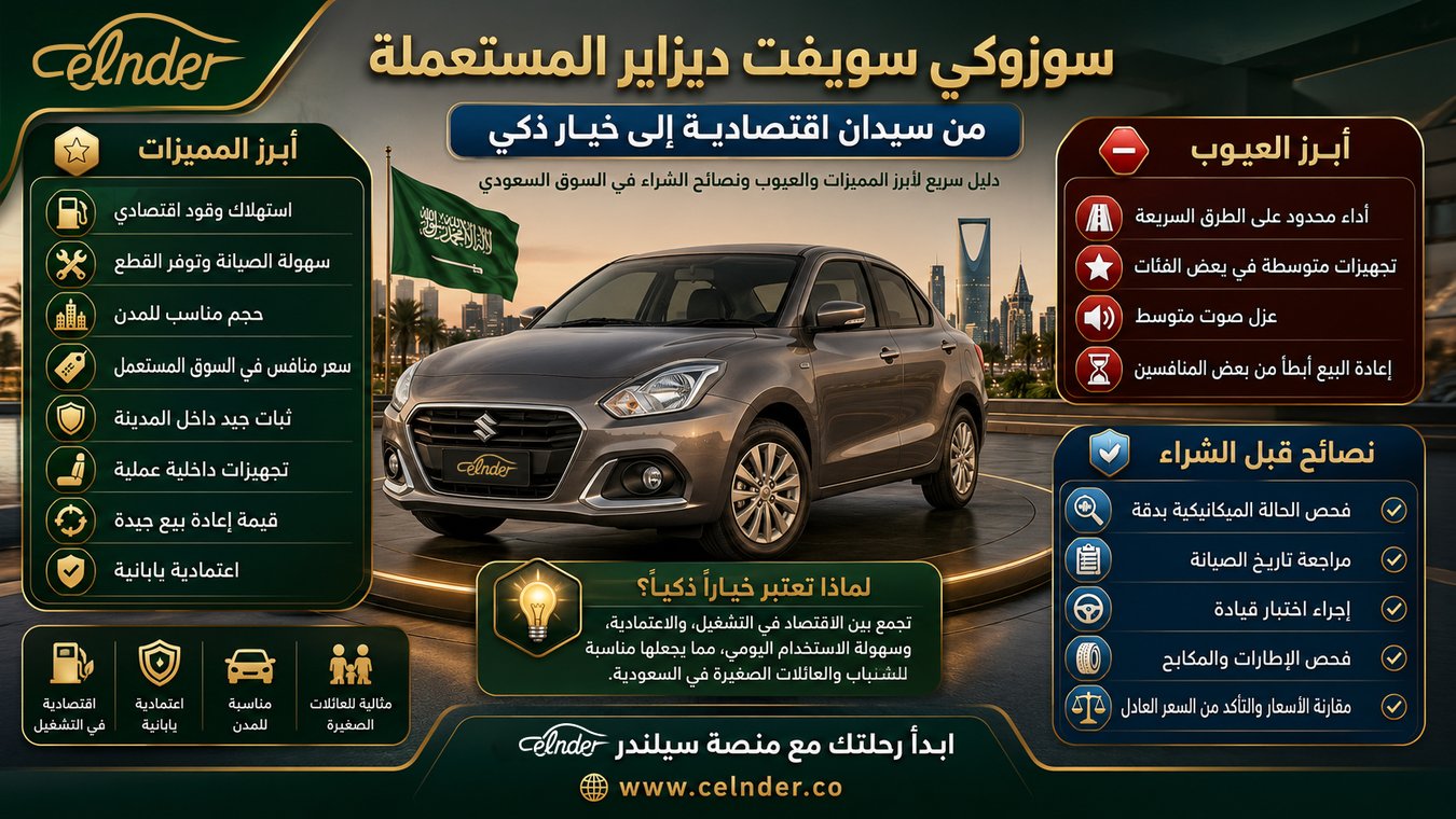 سوزوكي سويفت ديزاير المستعملة من سيدان اقتصادية إلى خيار ذكي