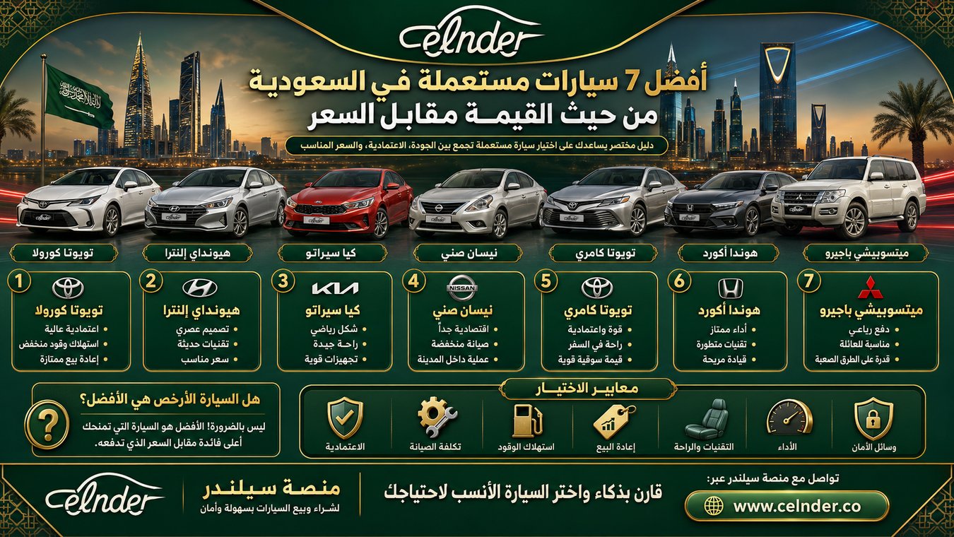 أفضل 7 سيارات مستعملة في السعودية من حيث القيمة مقابل السعر