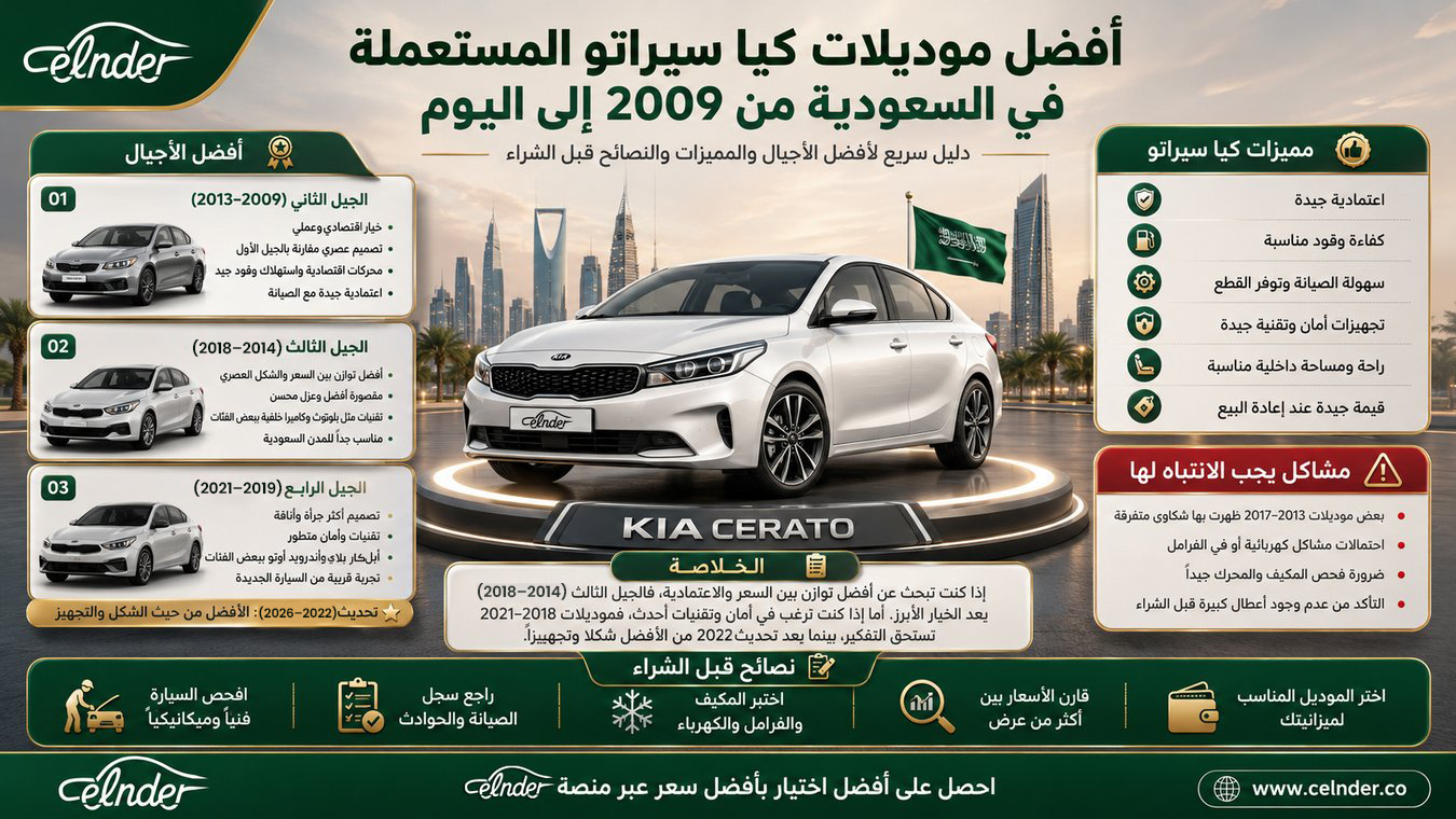 أفضل موديلات كيا سيراتو المستعملة في السعودية من 2009 إلى اليوم