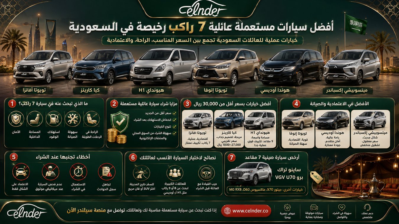 أفضل سيارات مستعملة عائلية 7 راكب رخيصة في السعودية