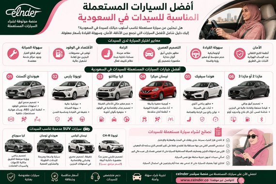 أفضل السيارات المستعملة المناسبة للسيدات في السعودية