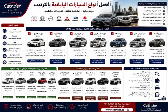 أفضل أنواع السيارات اليابانية بالترتيب