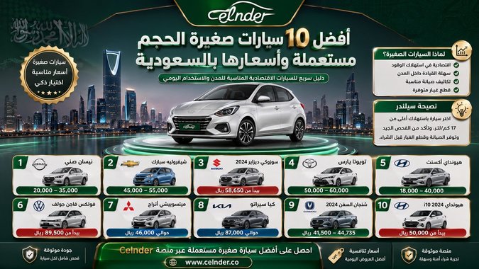 أفضل 10 سيارات صغيرة الحجم مستعملة واسعارها بالسعودية