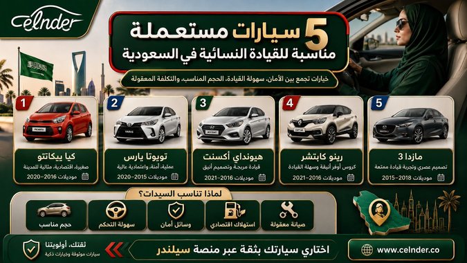 5  سيارات مستعملة مناسبة للقيادة النسائية في السعودية