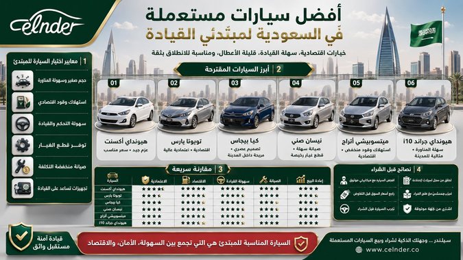 اكتشف أفضل سيارات مستعملة في السعودية لمبتدئي القيادة