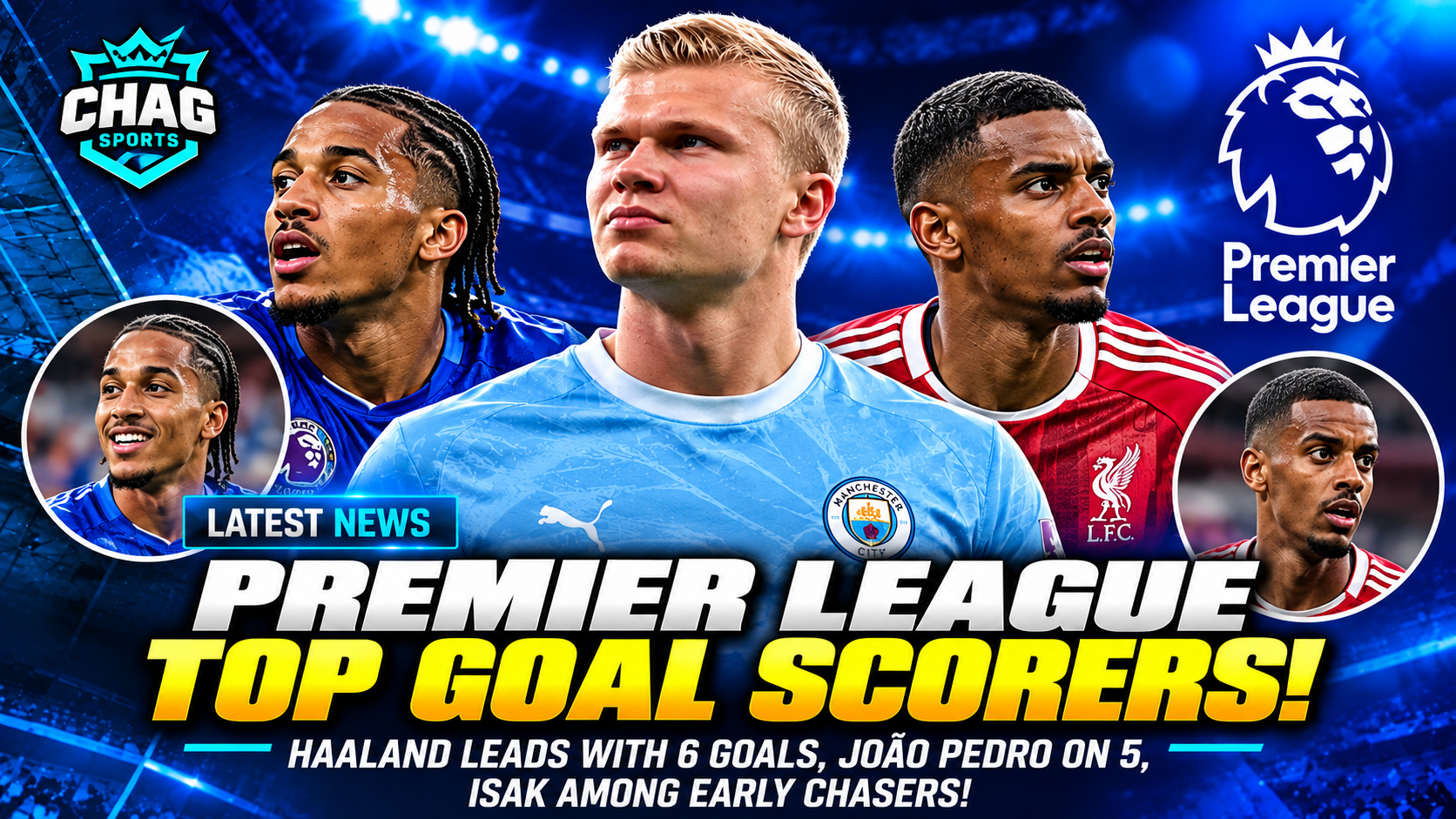 Chag Sports graphic featuring the leading Premier League top scorers for the 2026/2027 season.