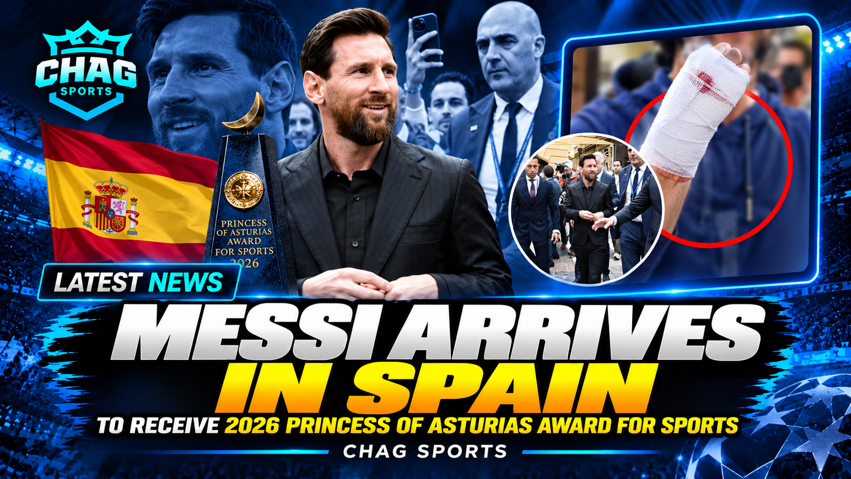 Lionel Messi arrives in Spain in a black suit to receive the 2026 Princess of Asturias Award for Sports.