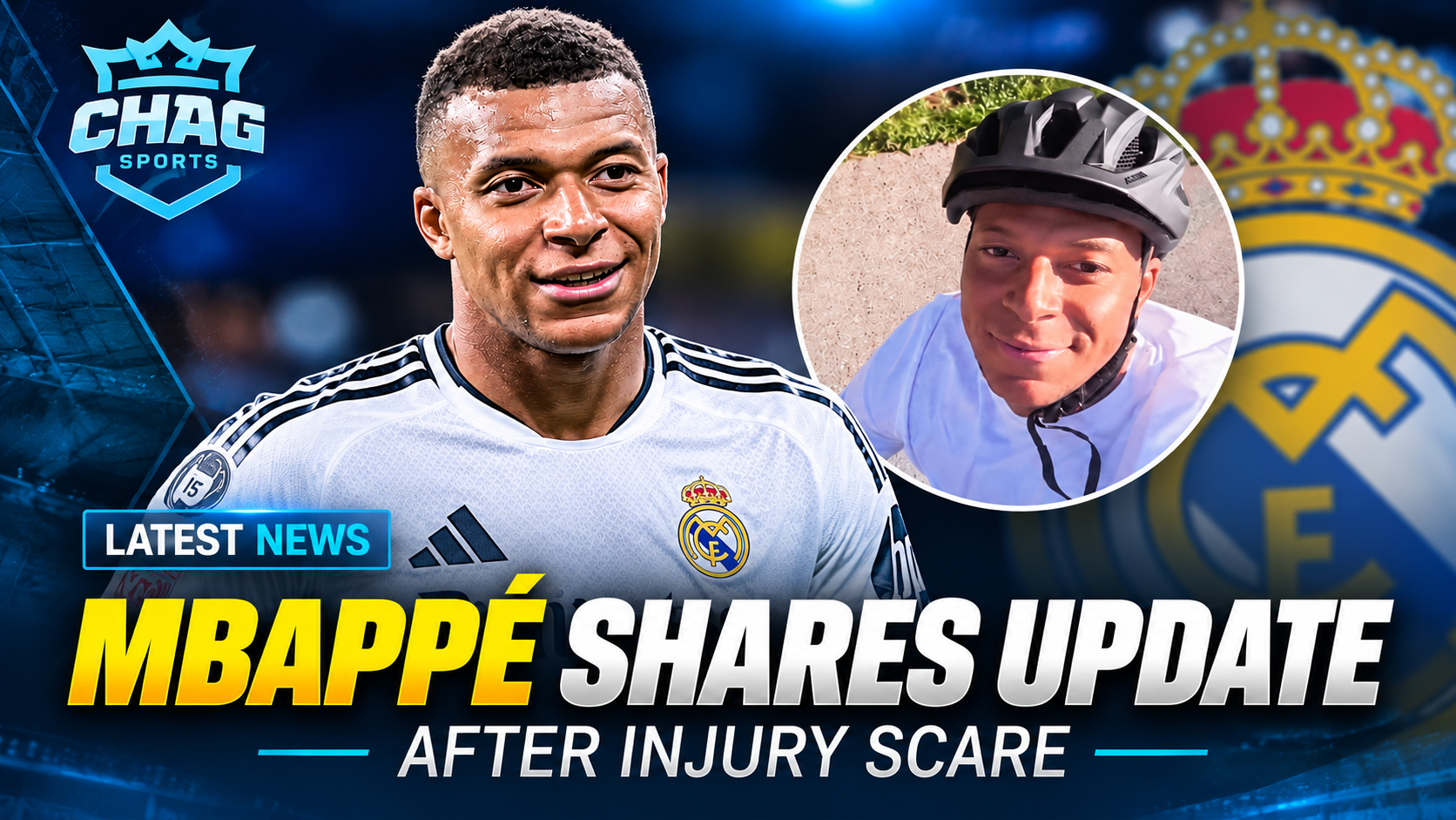 Kylian Mbappé in Real Madrid shirt shares an update after an injury concern