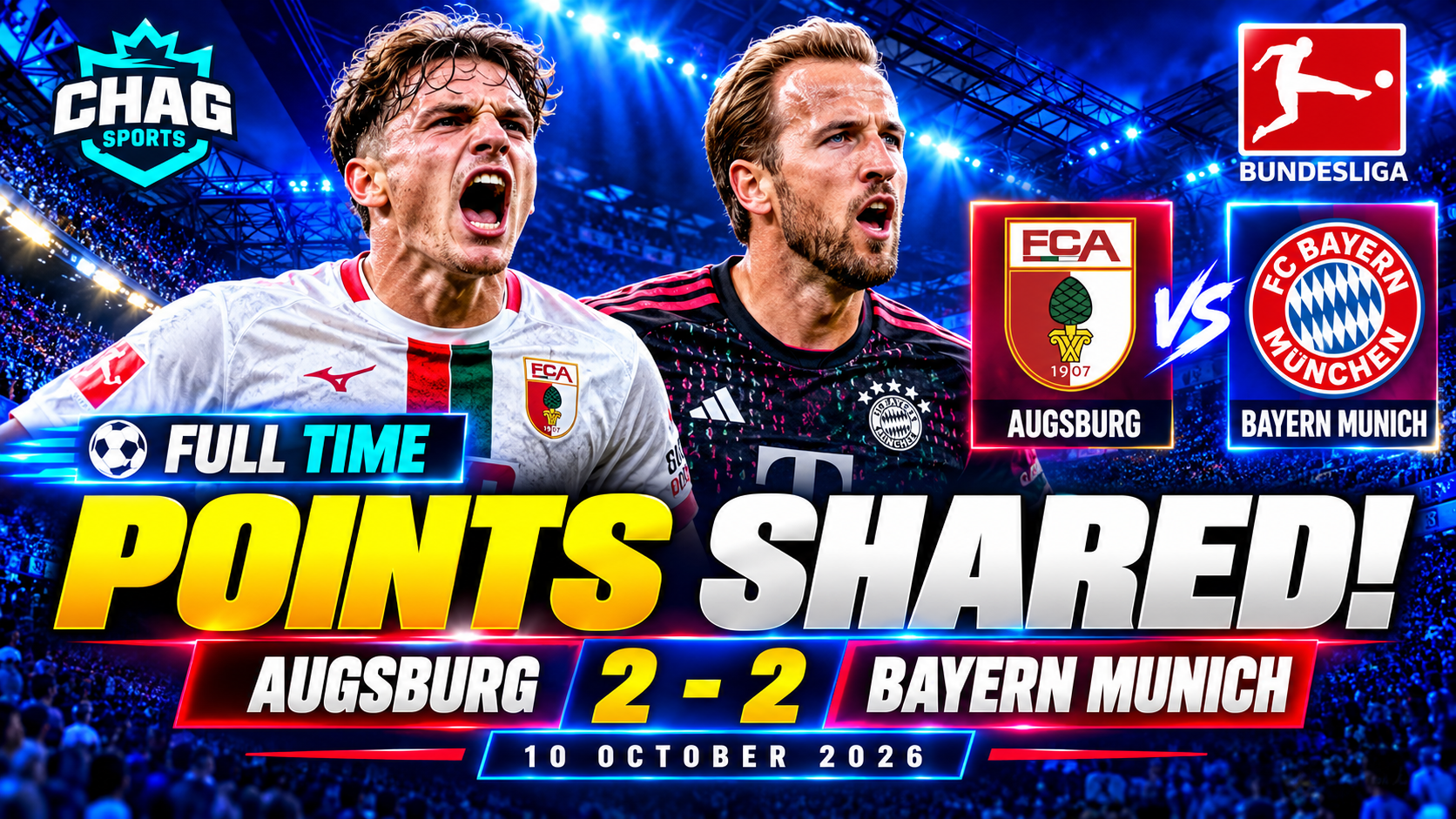 Augsburg and Bayern Munich players during their 2–2 Bundesliga match on October 10, 2026.