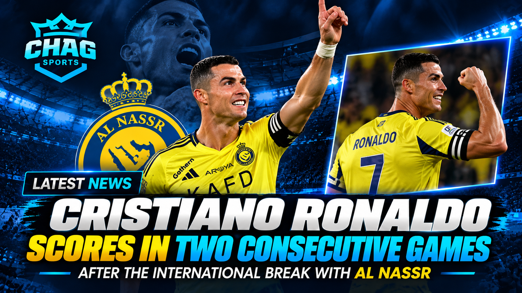 Cristiano Ronaldo celebrates in his yellow Al Nassr shirt after scoring against Neftchi Farg'ona in the AFC Champions League Elite on October 12, 2026.