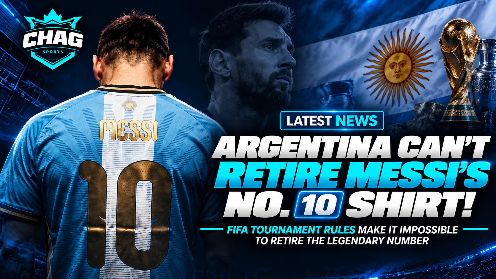 Lionel Messi wearing Argentina’s iconic No. 10 shirt from behind