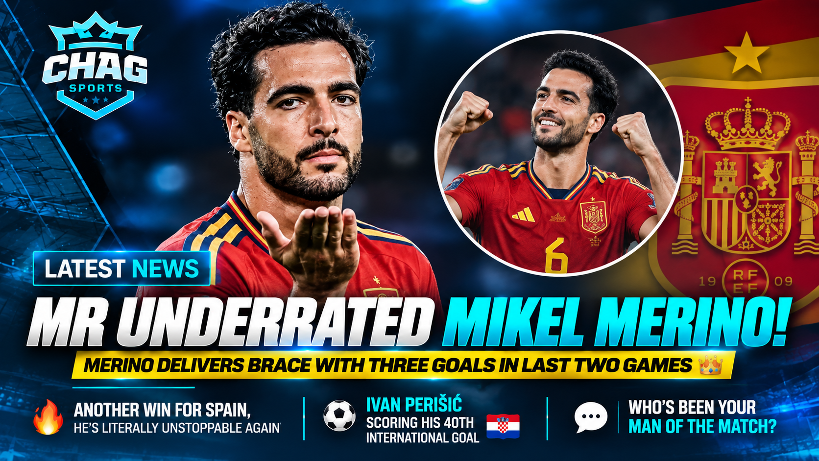 Mikel Merino celebrates after scoring for Spain against Croatia