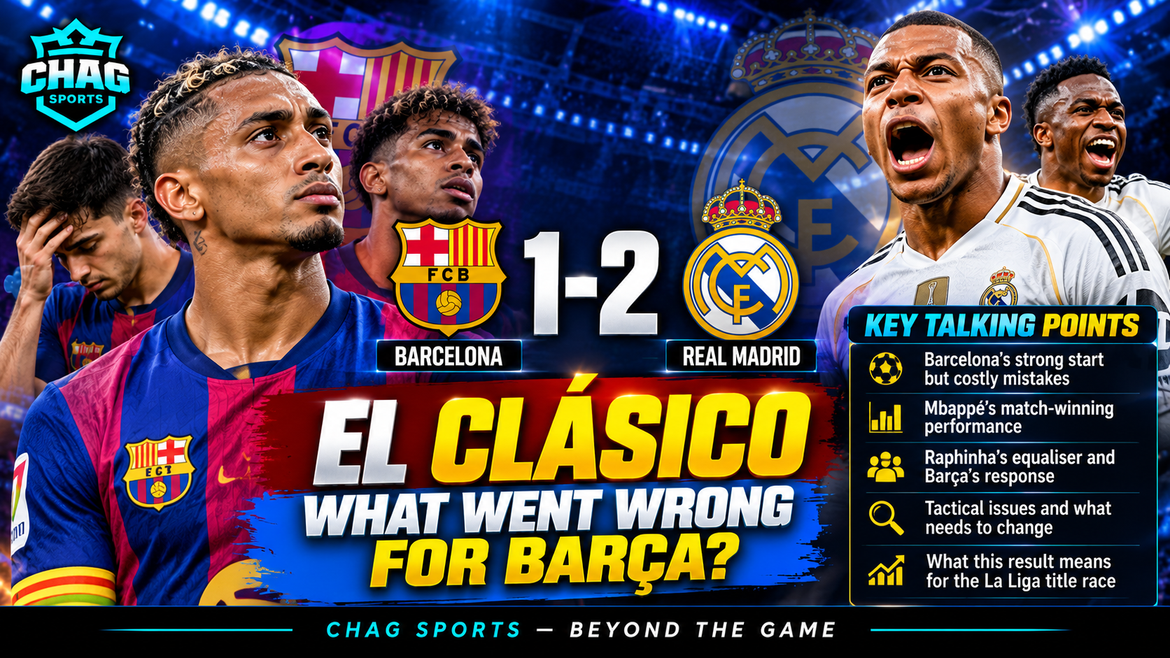 Barcelona players react after their 2–1 defeat to Real Madrid in El Clásico at Camp Nou.