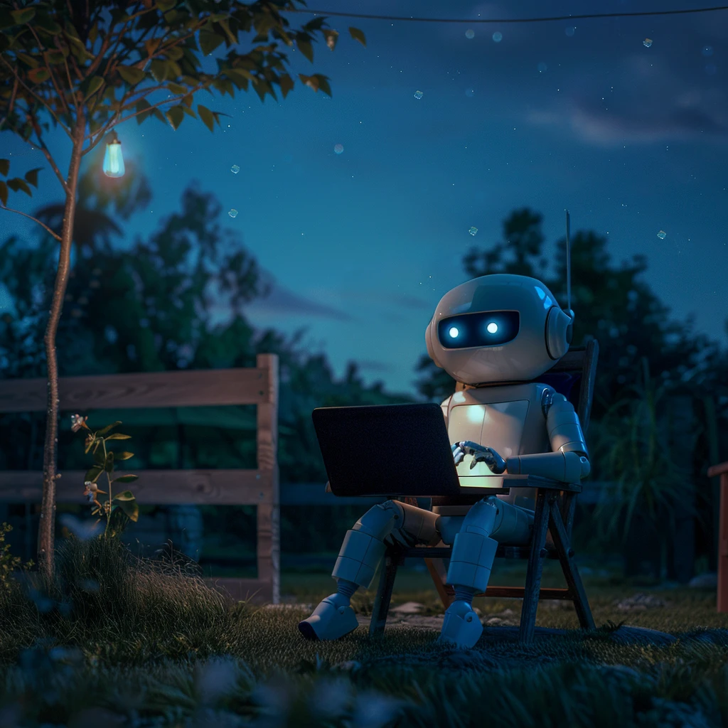 Chatbot talking with human on summer evening