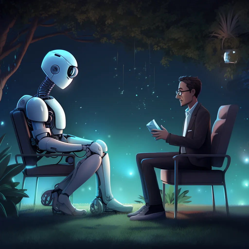 Chatbot talking with human on summer evening