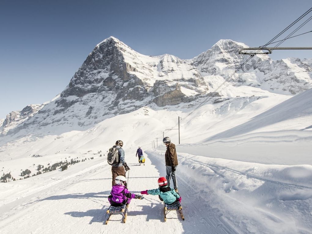 Familie Ausflug Schweiz Schlitteln Wengen