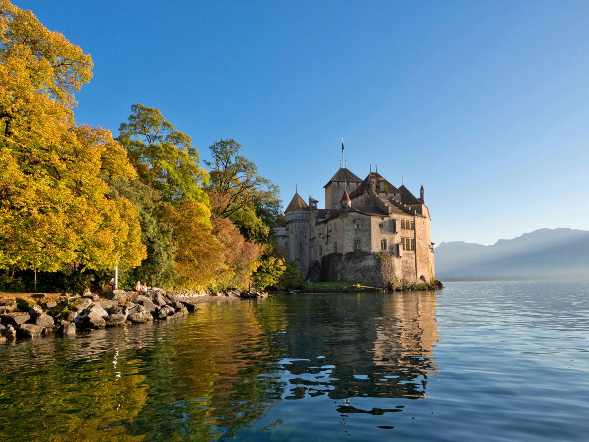 Familie Ausflug Schweiz Chateau Chillon Genfersee