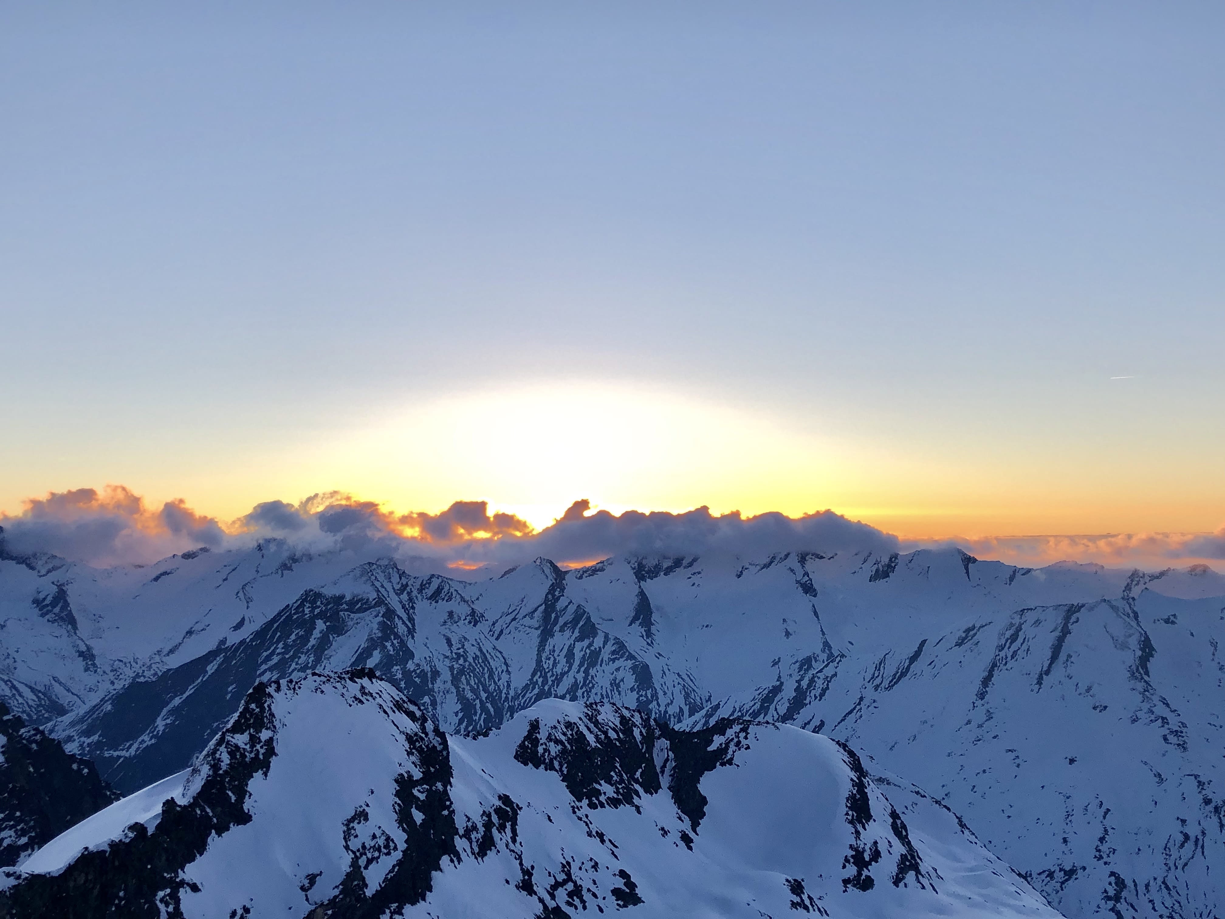 Saas-Fee Schnee Landschaft Berge Sonnenaufgang Saas Fee 