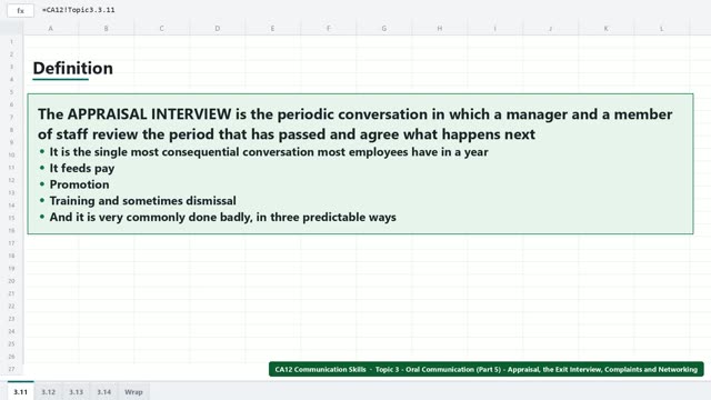 A frame from the Oral Communication - Appraisal, the Exit Interview, Complaints and Networking video lesson