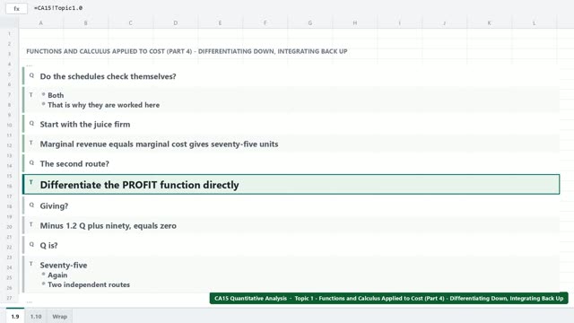 A frame from the Functions and Calculus Applied to Cost - Differentiating Down, Integrating Back Up video lesson