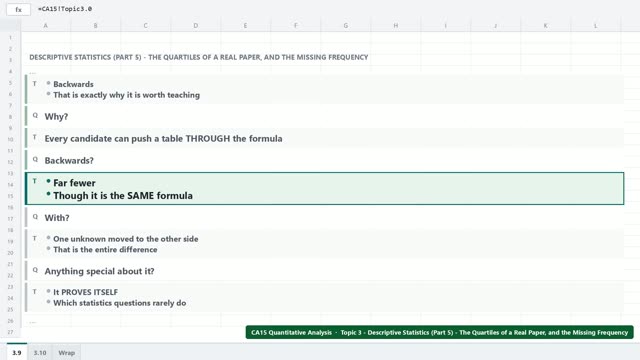 A frame from the Descriptive Statistics - The Quartiles of a Real Paper, and the Missing Frequency video lesson