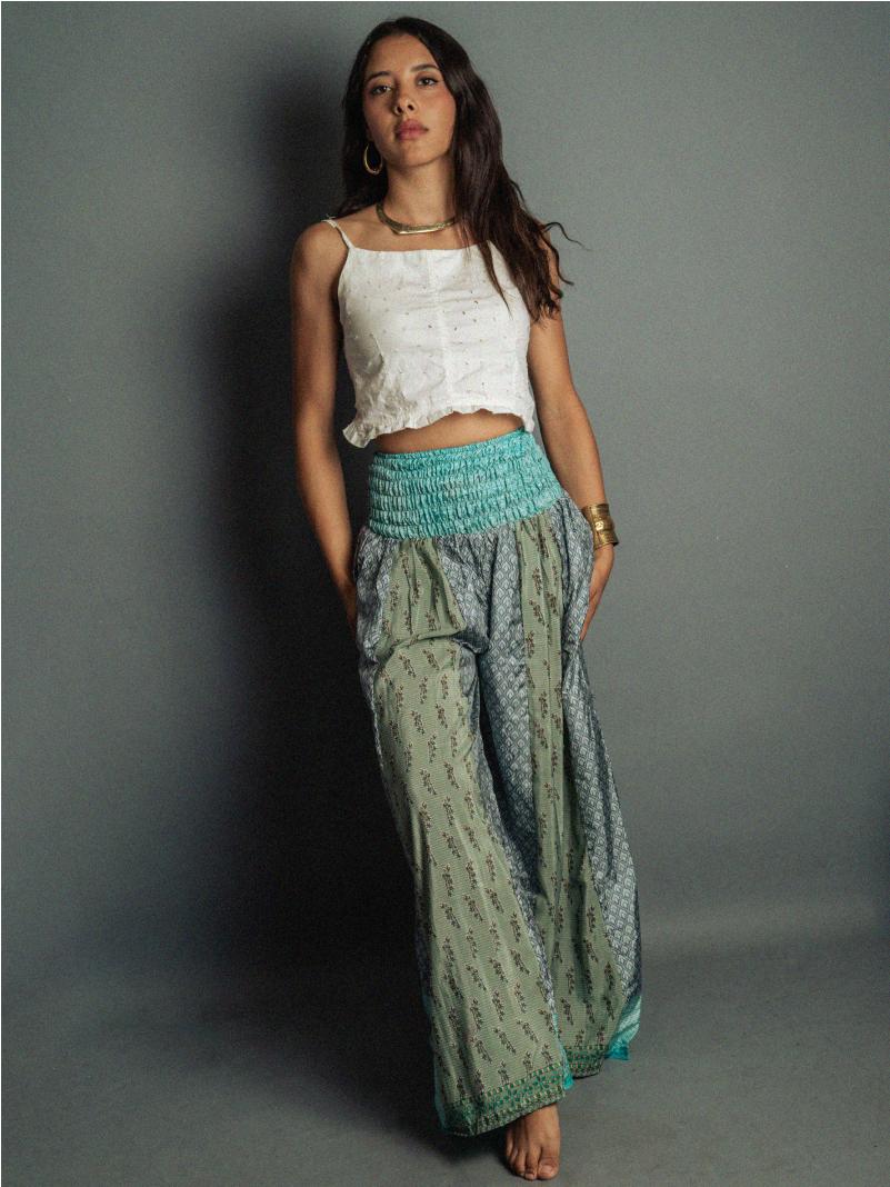 Pantalone etnico a palazzo doppia fantasia grigio – Loto