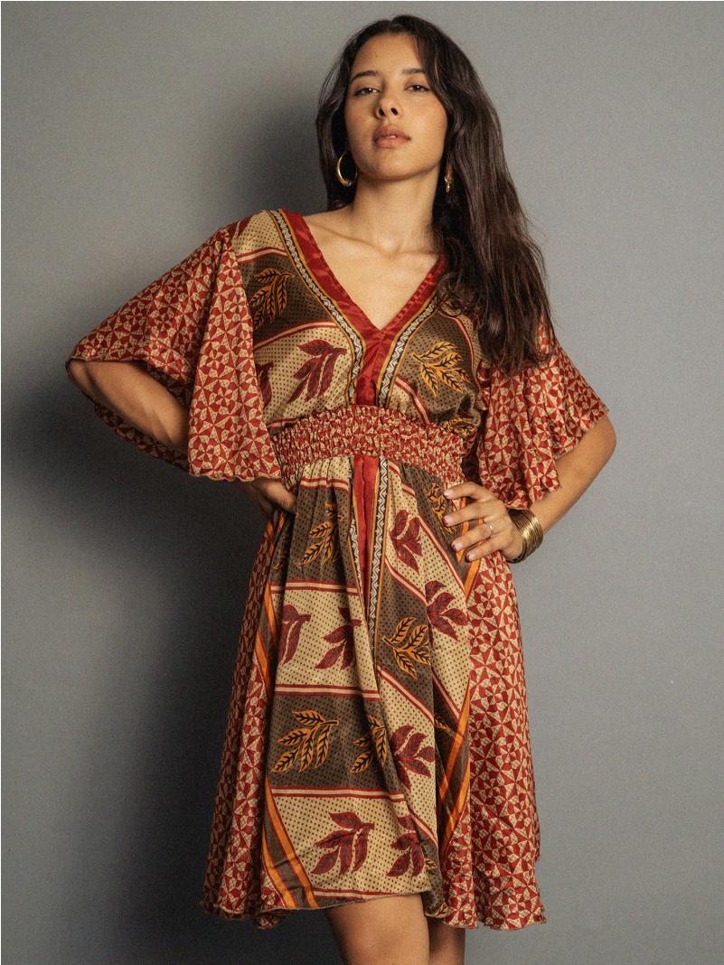 Abitino con maniche corte rosso e ocra - Haryana