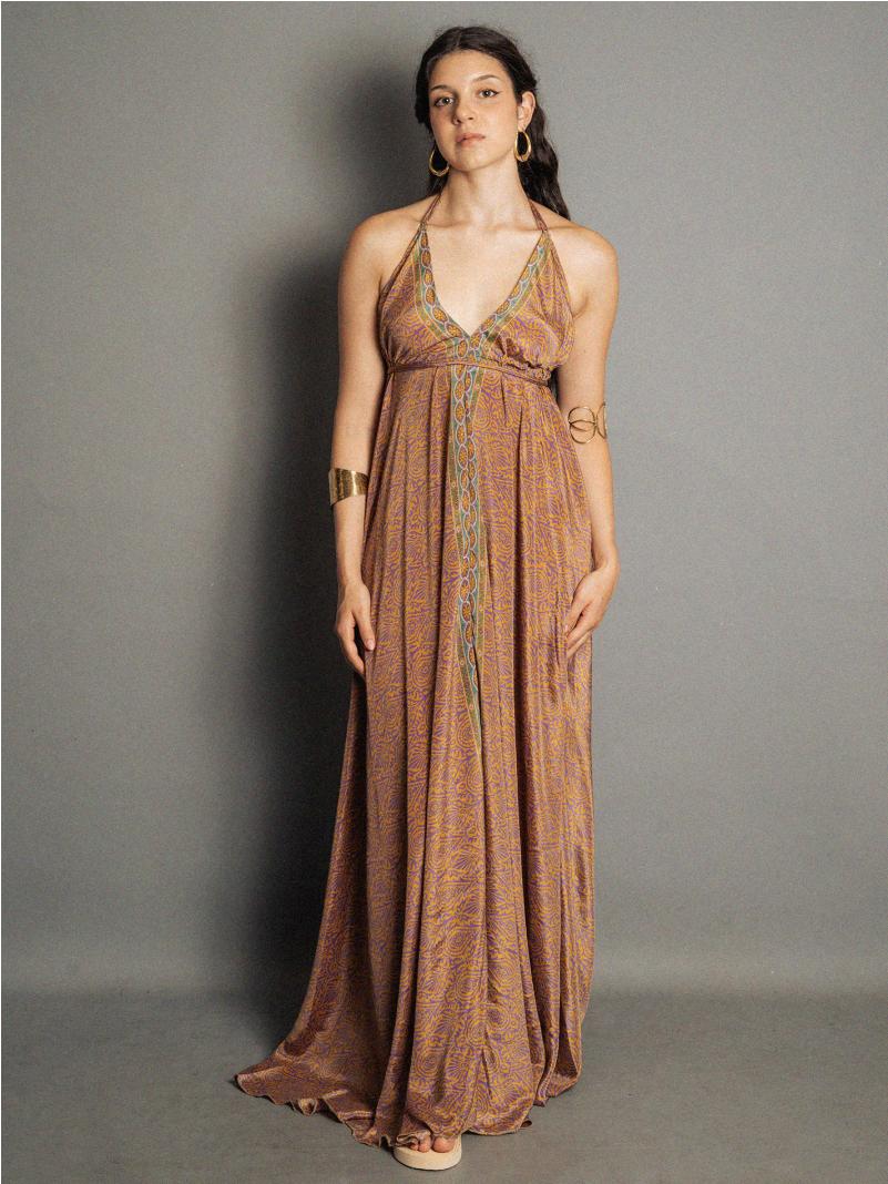 Abito etnico lungo viola e arancione – Delhi