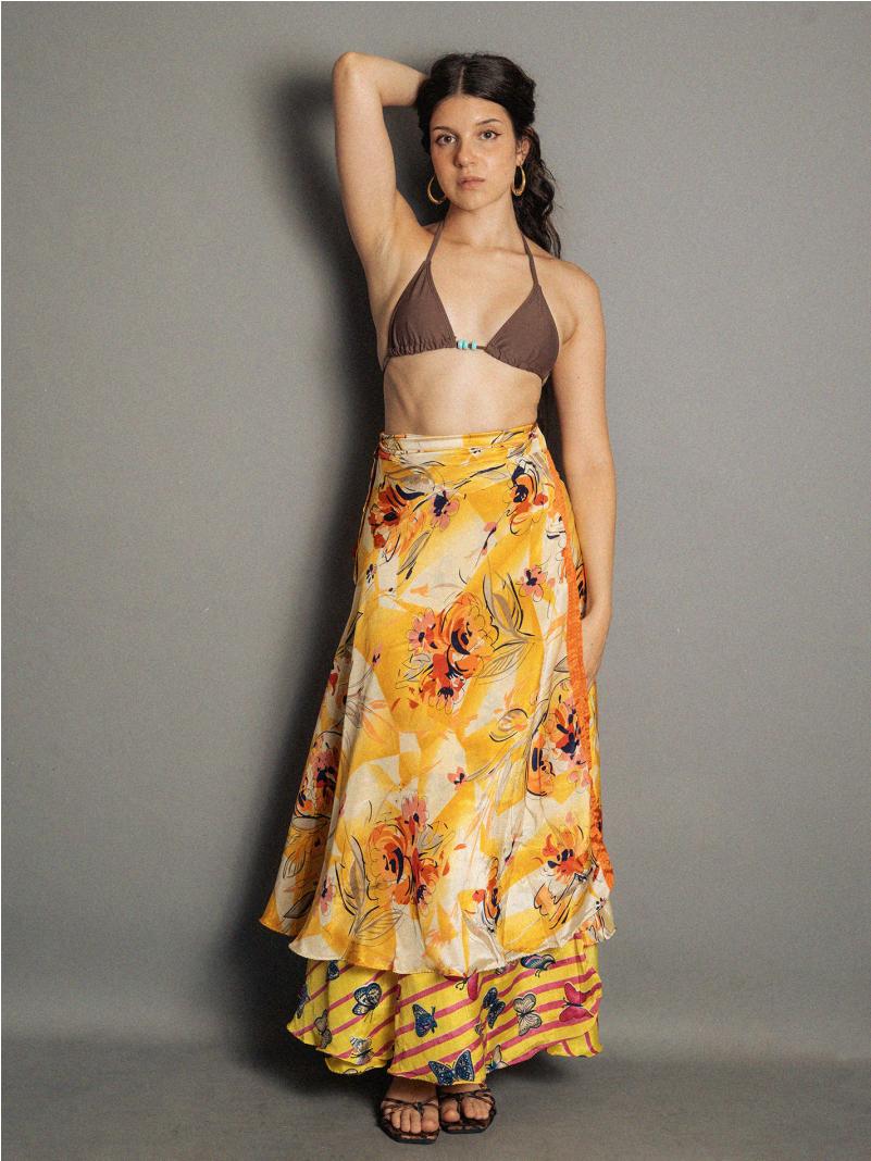 Gonna etnica lunga a portafoglio giallo – India