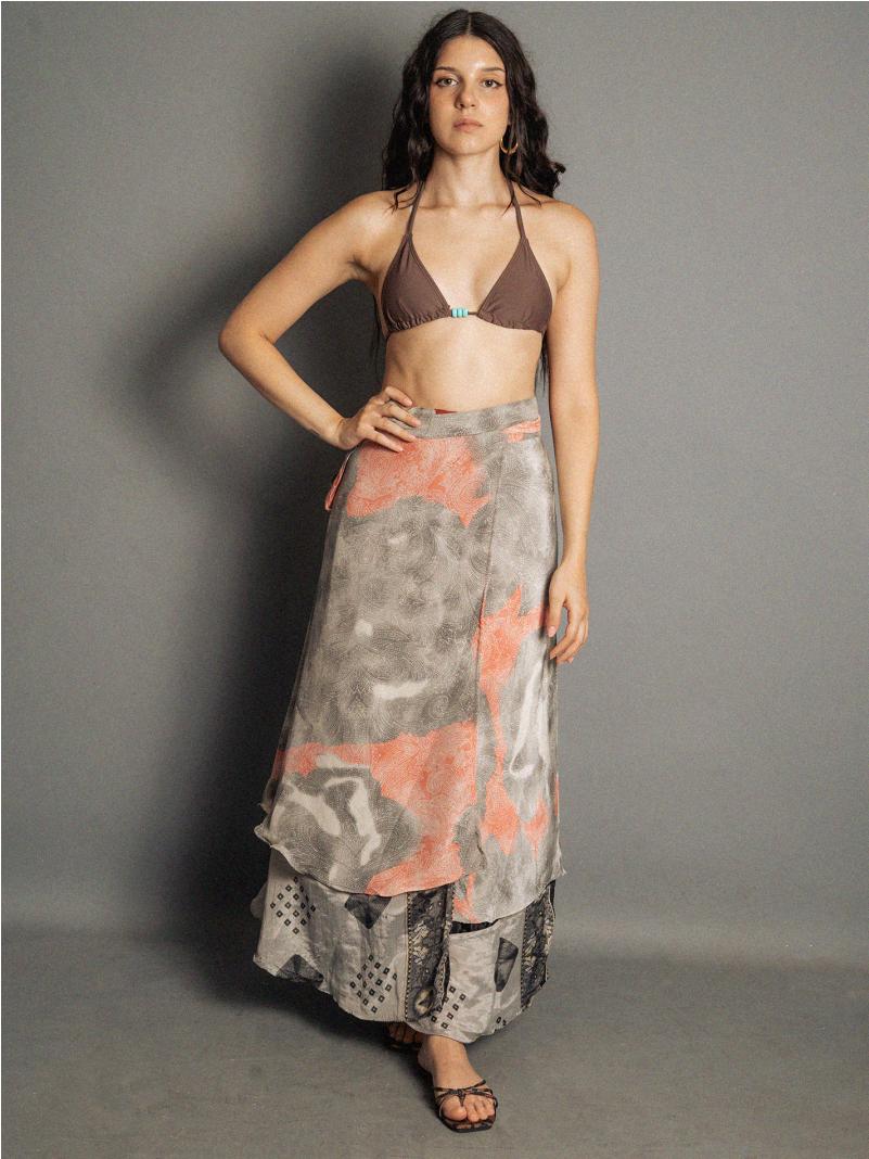 Gonna etnica lunga a portafoglio grigio – India