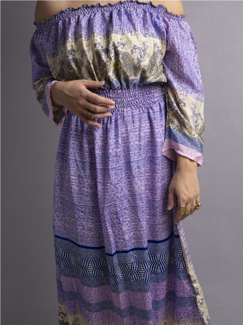 Abito Lungo Etnico con Scollo a Barca lilla – Radha