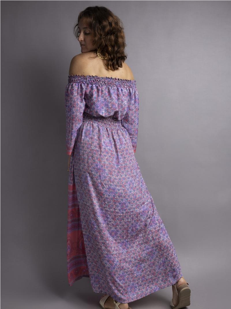 Abito Lungo Etnico con Scollo a Barca lilla – Radha