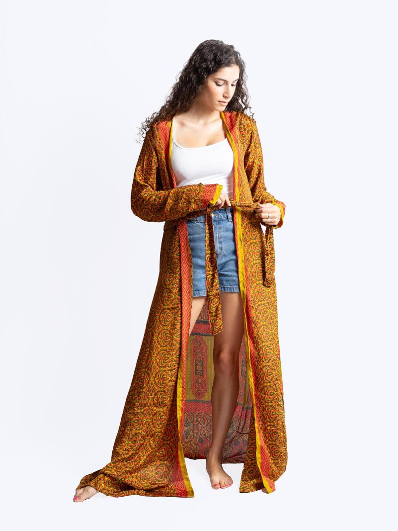 Kimono aperto rosso e giallo - Gujarat