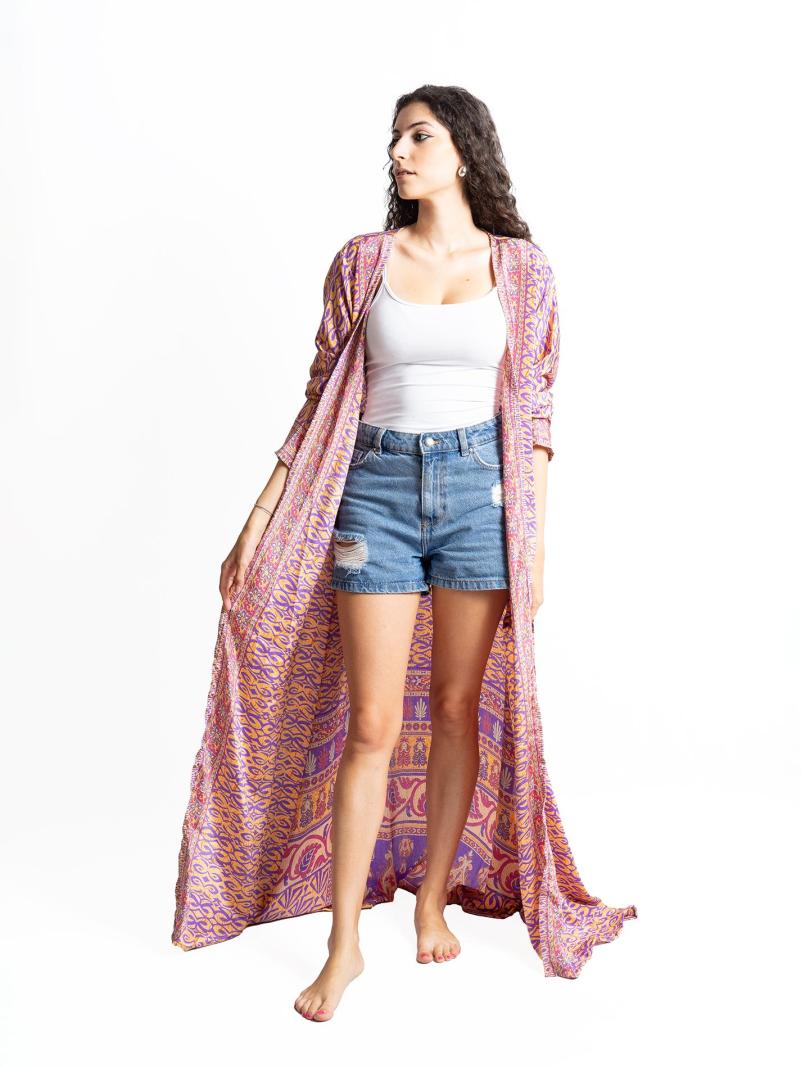 Kimono aperto arancione e viola - Gujarat