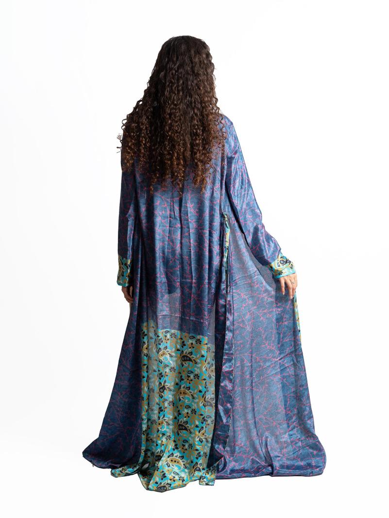 Kimono aperto blu e rosa - Gujarat