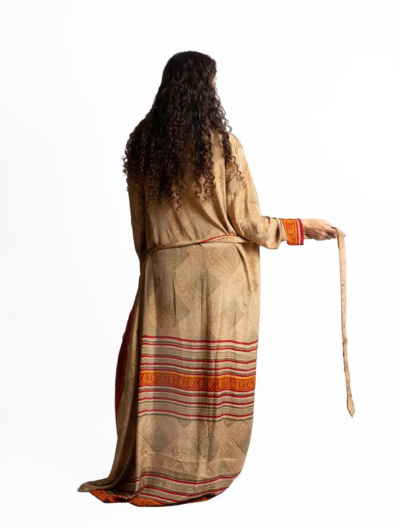 Kimono aperto ocra e arancione - Gujarat