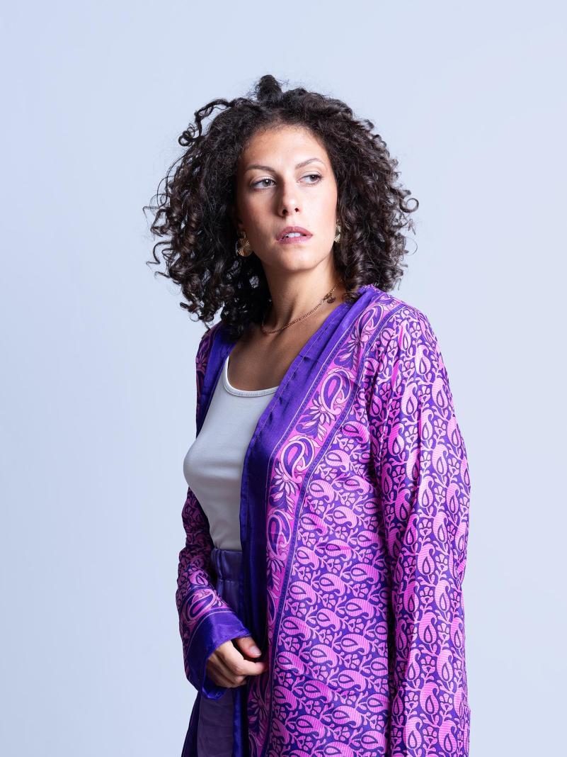 Kimono aperto lilla e blu - Gujarat