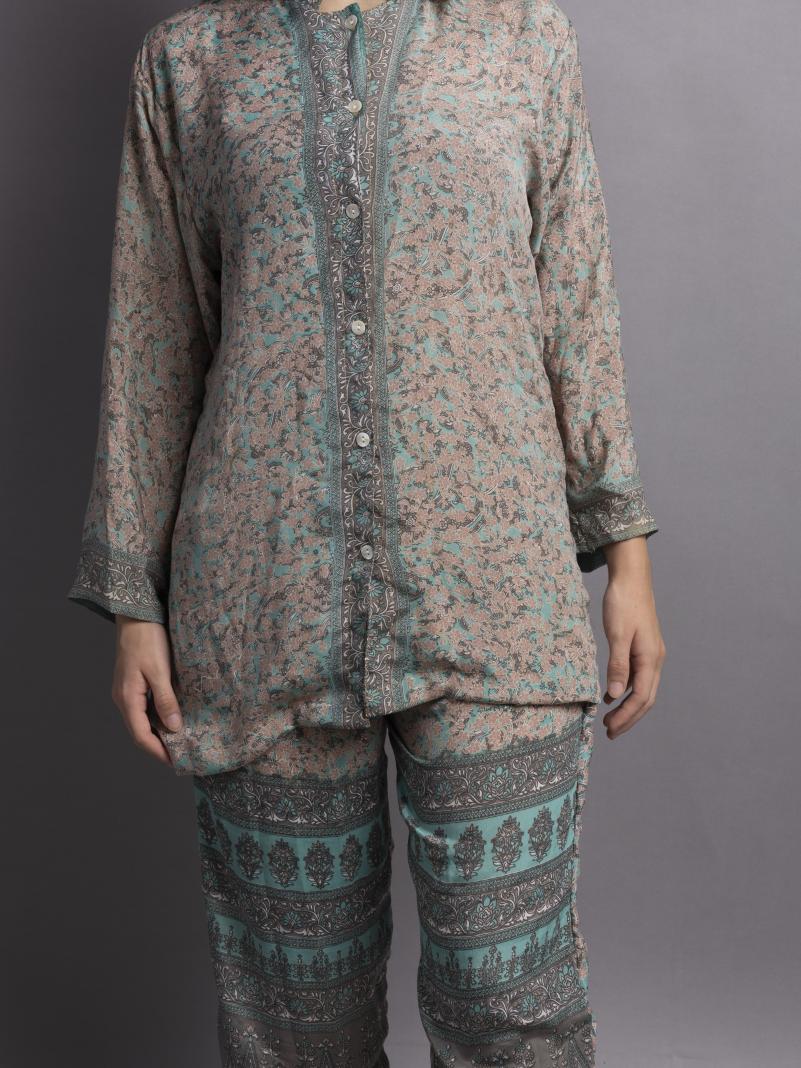 Pigiama in Sari SM - celeste con fiori