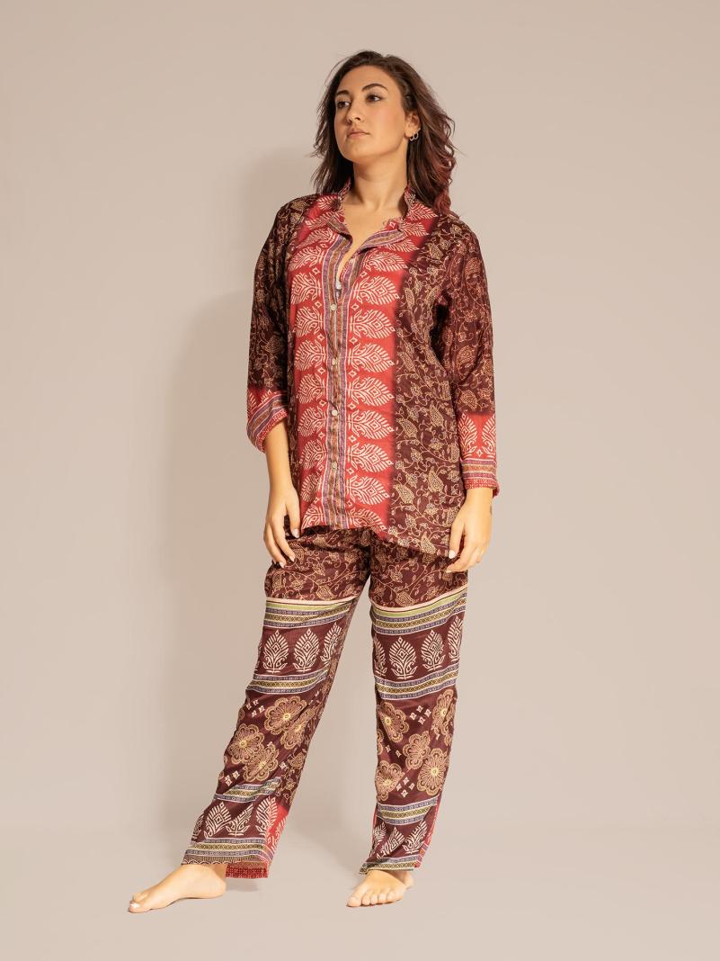 Pigiama in Sari LXL - marrone e rosso